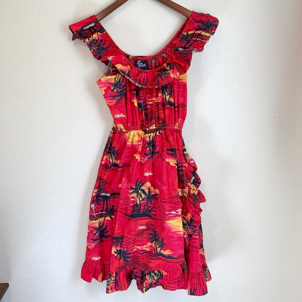 Vintage Royal Creations Made in Hawaii Tropical Print Dress M Red Kitschy Medium